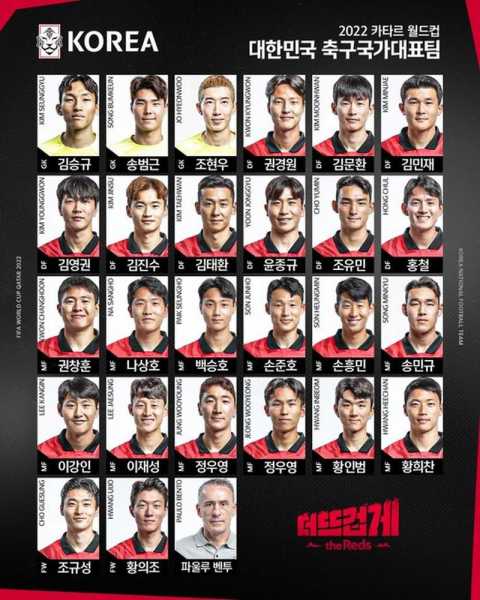 韩国男足名单_韩国男足主力阵容