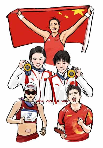 2021奥运会夺冠漫画图片，2021奥运会冠军漫画图