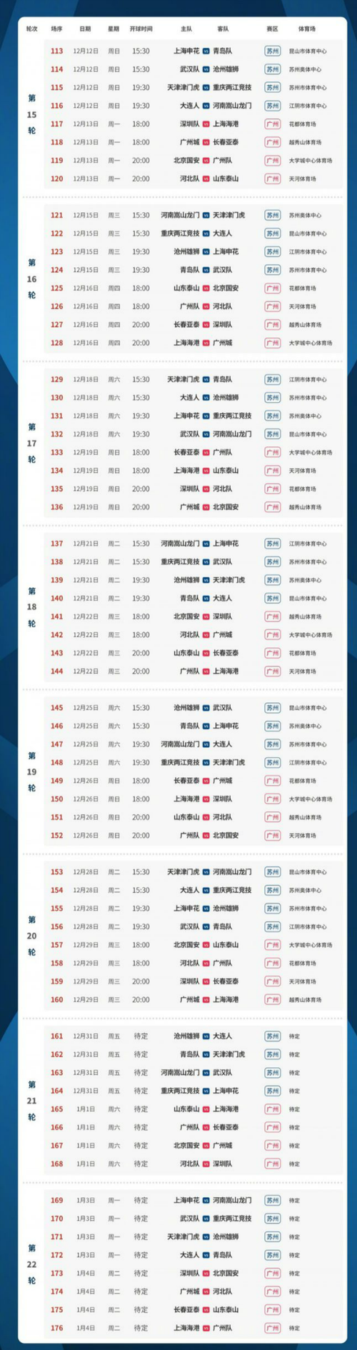 2021中超最新赛程表，2021中超比赛赛程