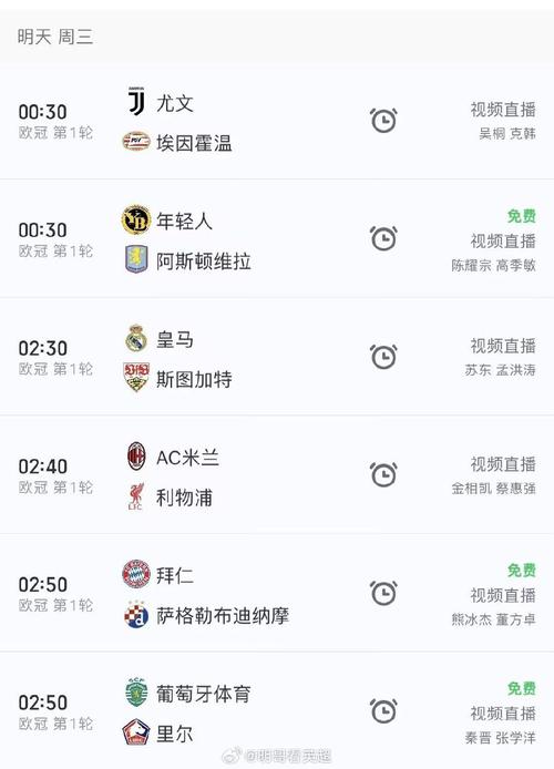 欧冠赛，欧冠赛事直播
