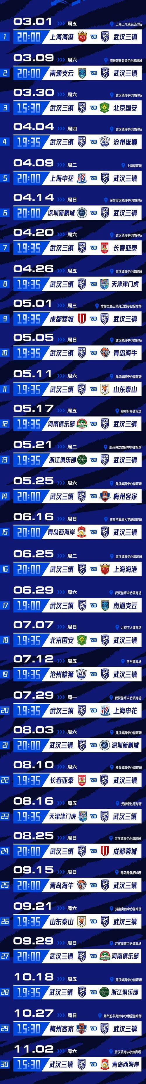 武汉三镇3-0客胜青岛海牛，武汉三镇中甲2021赛程表